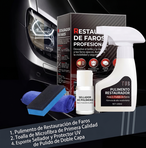 Kit Restaurador de Faros para Carro — Elimina el Amarillo en Minutos